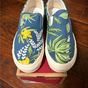 Vans Floral Slip-On Sneakers - Blue and Yellow